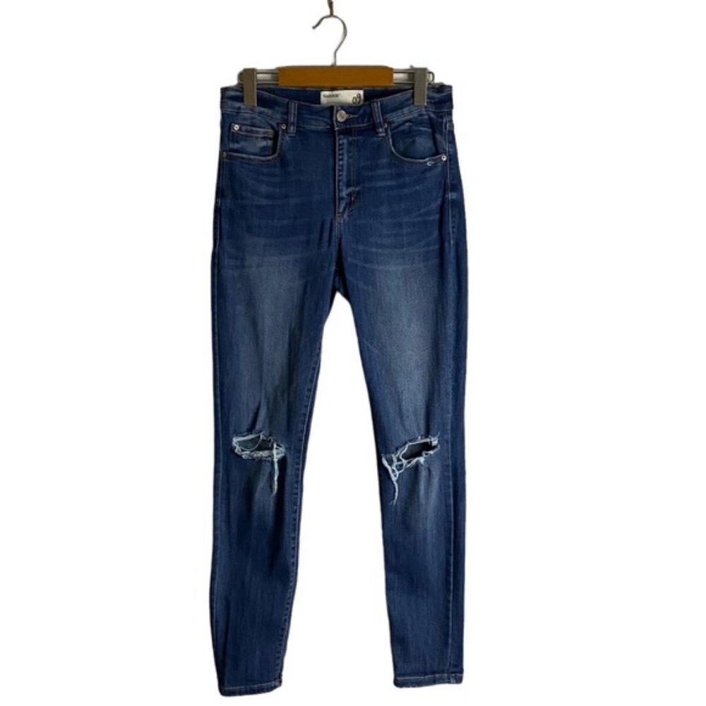 Garage Women's High Waisted Medium Indigo Distressed Skinny Jeans Sz 9